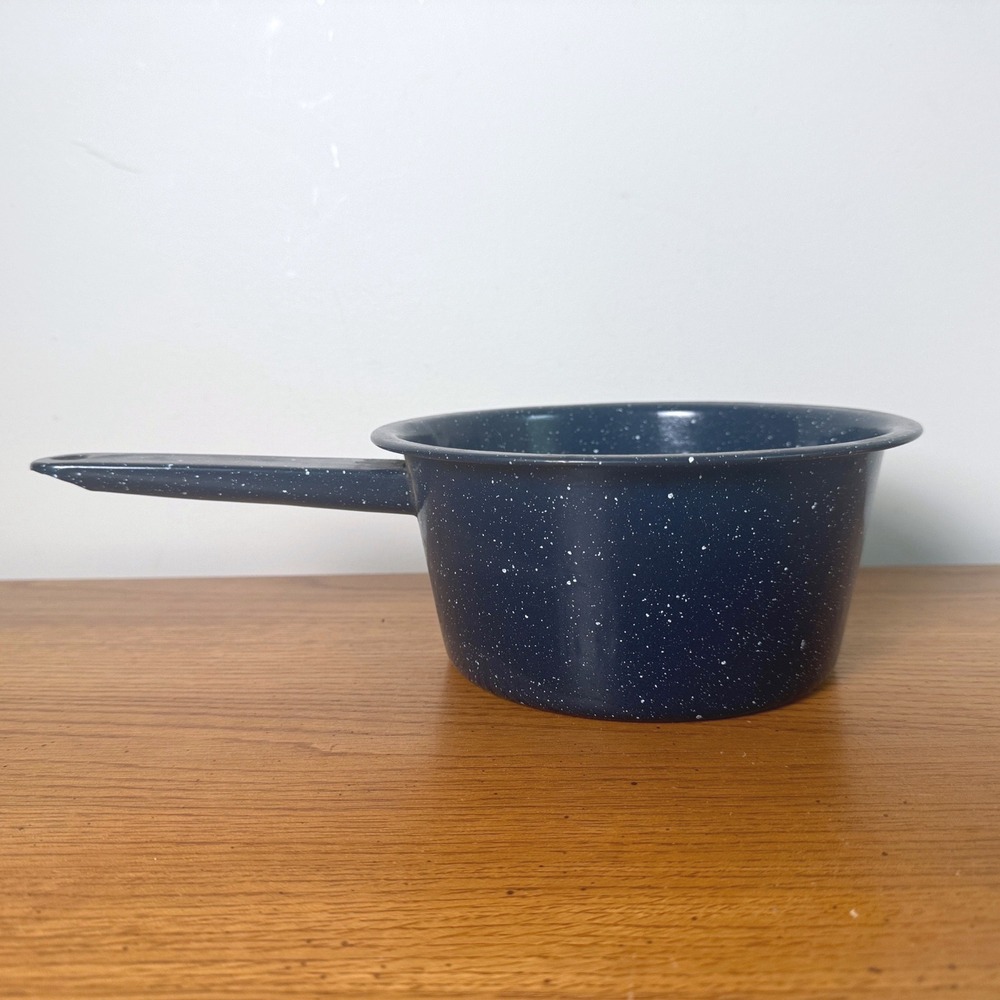 Vintage Blue Speckled‎ Enamelware Saucepan Graniteware Pot with Handle